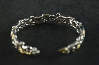 Vintage Sterling Silver 18k Floral Cuff Bracelet - 28g 3