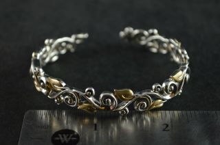 Vintage Sterling Silver 18k Floral Cuff Bracelet - 28g 4