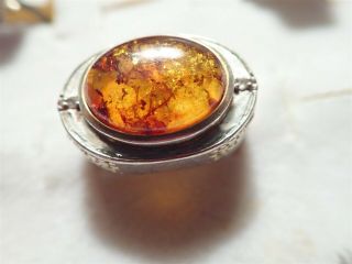 Grandmas Estate 925 Sterling Silver Rare Amber Ring