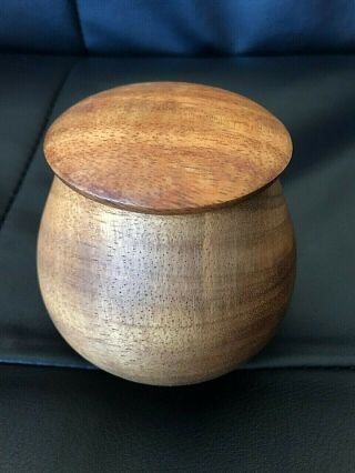 Larry De Luz Carved Koa Wood Bowl Container With Matching Top Signed Rare