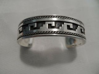 Vtg Sterling Silver Cuff Bracelet Taxco Mexico Mayan Southwestern Pattern 38g