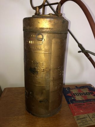 Vintage Hudson Pump Sprayer Metal Galvanized Tank Gold Brass