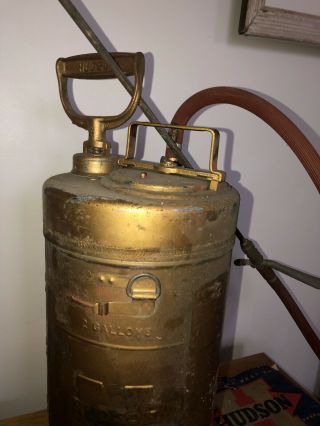 Vintage Hudson Pump Sprayer Metal Galvanized Tank Gold Brass 3