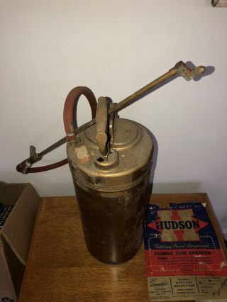 Vintage Hudson Pump Sprayer Metal Galvanized Tank Gold Brass 5
