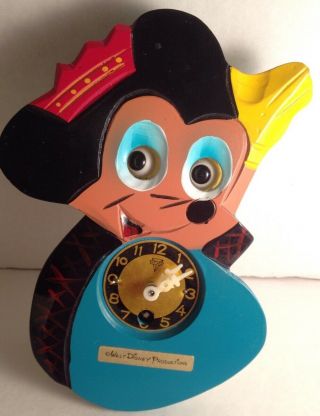 Rare Vintage Disneyland Mickey Mouse Pendulum Wind Up Clock W/ Moving Eyes