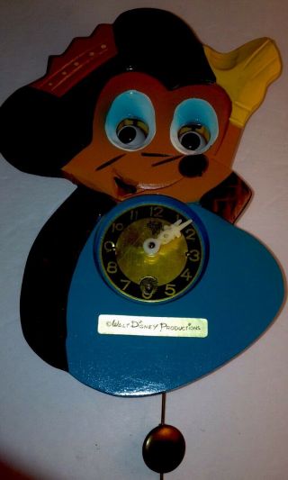Rare Vintage Disneyland Mickey Mouse Pendulum Wind Up Clock W/ Moving Eyes 8