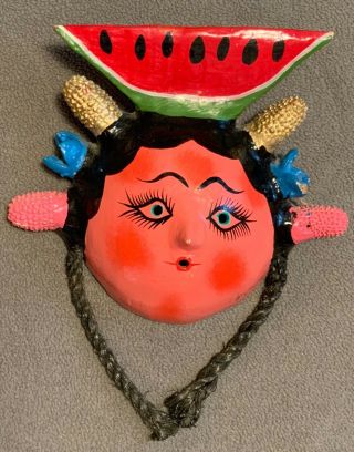 Vintage Hand Made Mexican Coconut Masks Folk Art Set of Four Senoritas 3