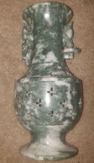 Vintage Chinese Hand - Carved Green Serpentine Vase