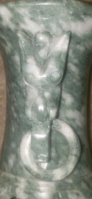 Vintage Chinese Hand - Carved Green Serpentine Vase 2