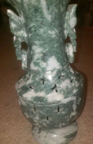 Vintage Chinese Hand - Carved Green Serpentine Vase 3