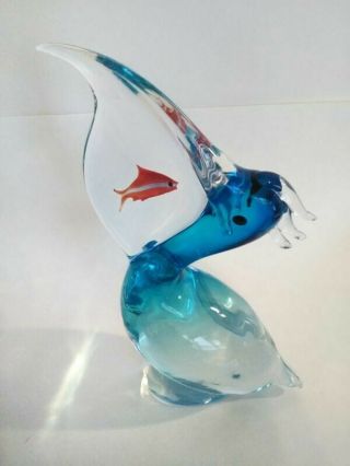 Vintage Oggetti Italy Signed Elio Raffaeli Fish Aquarium Art Glass Paperweight