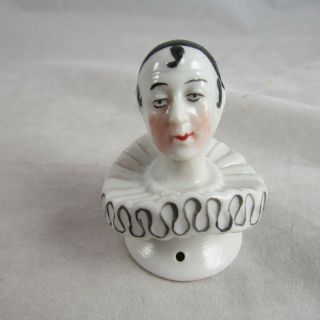 1920s Pierrot Clown Pincushion Half Doll Porcelain Germany Elizabethan Collar