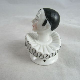 1920s Pierrot Clown Pincushion Half Doll Porcelain Germany Elizabethan Collar 2