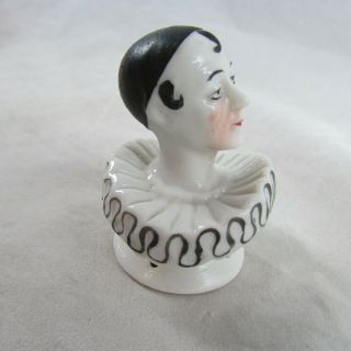 1920s Pierrot Clown Pincushion Half Doll Porcelain Germany Elizabethan Collar 4