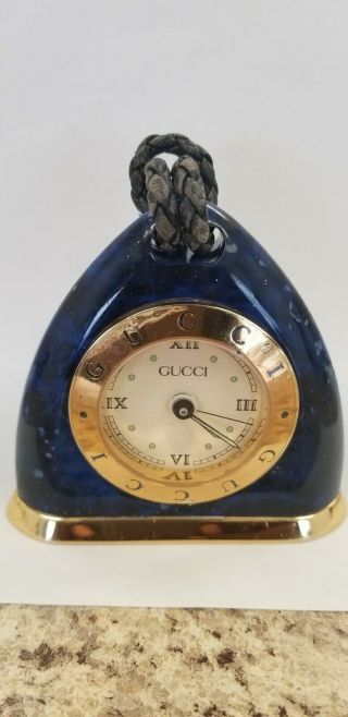 Authentic Gucci Vintage Blue Stirrup Desk Table Clock Alarm Time Piece