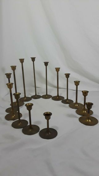 14 Vintage Brass Taper Candlestick Candle Holders Graduated Heights Patina