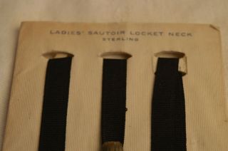 RARE ANTIQUE VICTORIAN BLACK RIBBON STERLING SILVER NECKLACE PICTURE LOCKET HFB 5