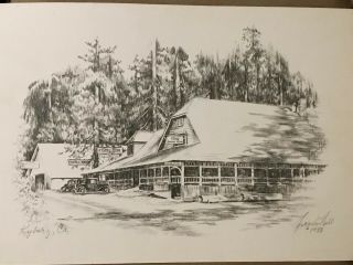 Vintage Kyburz Lodge Placerville - Tahoe Highway El Dorado County Ca Large Drawing