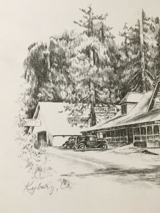 Vintage Kyburz Lodge Placerville - Tahoe Highway El Dorado County CA Large Drawing 2