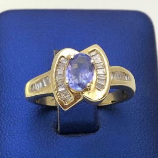 Vintage 14k Yellow Gold.  40ct Baguette Diamond.  75ct Oval Tanzanite Ring Size 8