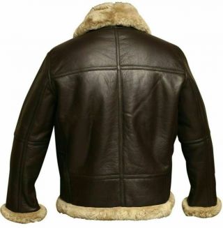 RAF Aviator Leather Jacket for Men Fur Collar Brown Bomber Sheep Skin 3