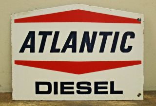 Vintage Porcelain Atlantic Diesel Gas Pump Plate Sign