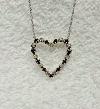 Vintage 14k White Gold Diamond And Blue Sapphire Heart Necklace