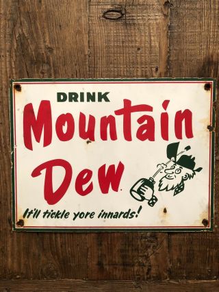 Vintage Mt Dew Porcelain Sign Gas Station Soda Fountain Pepsi Coke Gas Oil