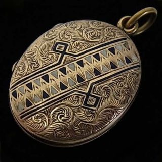 Stylish Antique Edwardian 9ct Gold & Enamel Pendant