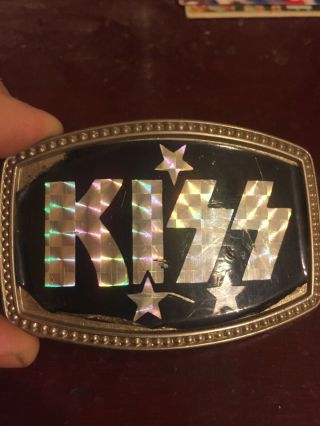 Vintage 1977 KISS LOVE GUN BELT BUCKLE BY PACIFICA & Black KISS logo no name 3