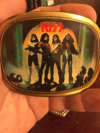 Vintage 1977 KISS LOVE GUN BELT BUCKLE BY PACIFICA & Black KISS logo no name 5