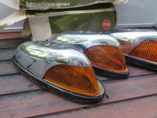 3 Vintage NOS Peterson Truck Cab Marker Lights Amber Lense Box 2