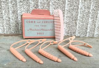 Vintage Madame Alexander Comb And Curler Set In Cardboard Carrying Box