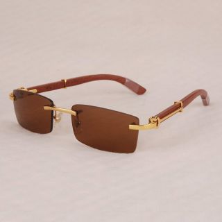 " C " Décor Vintage Rimless Sunglasses Wood/gold Luxury Designer Men 