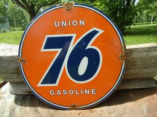 Vintage Union 76 Gasoline Oil Porcelain Gas Pump Sign