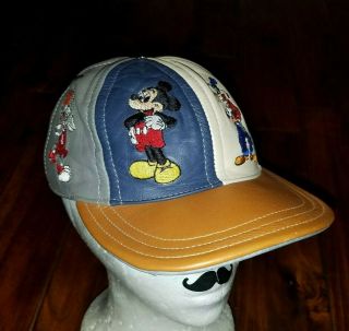 Rare Vintage Leather Kids Mickey Mouse Hat Retro Donald Duck Goofy Bugs Bunny