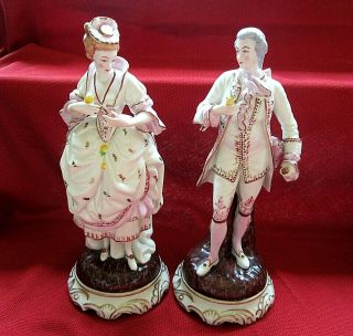Vintage 11 1/2 " Porcelain Victorian Man & Woman Figurine,  Lamps