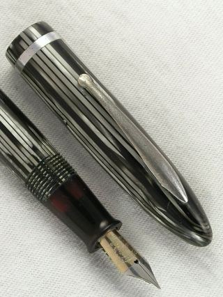 Vintage Big 1930s Sheaffer Gray Striped Full Size Balance Fountain Pen Restored