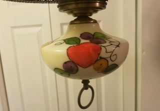 Vintage Hurricane Style Hanging Light Swag Lamp Hand Painted Fruits Glass Globe 4