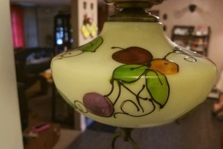 Vintage Hurricane Style Hanging Light Swag Lamp Hand Painted Fruits Glass Globe 5