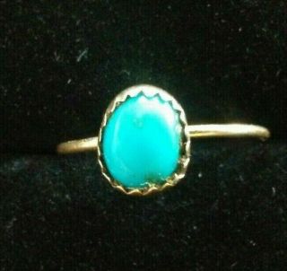 Antique Art Deco 10k Solid Yellow Gold With Turquoise Stone Ring - Size 5