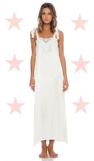 For Love & Lemons Nighty Night Gown Ivory Satin Lace Slip Vintage Bridal L $132