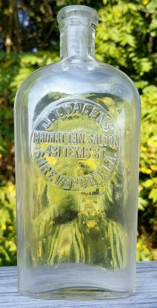 J.  T.  Hagens Manhattan Saloon Pint Whiskey Flask Shreveport Louisiana La Rare