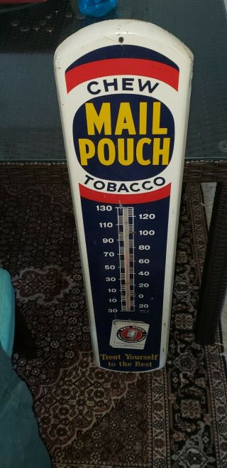 Vintage Chew Mail Pouch Tobacco 39 " Sign Thermometer Fine