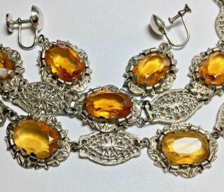 Czech? Filigree And Glass Set Necklace,  Bracelet And Earrings