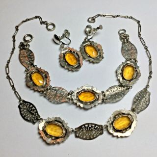 Czech? Filigree and Glass Set Necklace,  Bracelet and Earrings 3