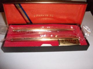Vintage 14k Gold Filled Parker Fountain Pen And Pencil Set 75 With Case
