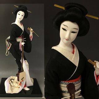 Vintage Geisha Doll Holding Japanese Guiter/kimono Girl Ningyo Maiko Japan