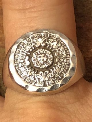 Vintage Mexico Sterling Silver Mayan Aztec Calendar S10 Ring 061819db@zdh
