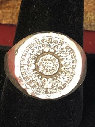 VINTAGE MEXICO STERLING SILVER MAYAN AZTEC CALENDAR s10 RING 061819dB@ZDH 2